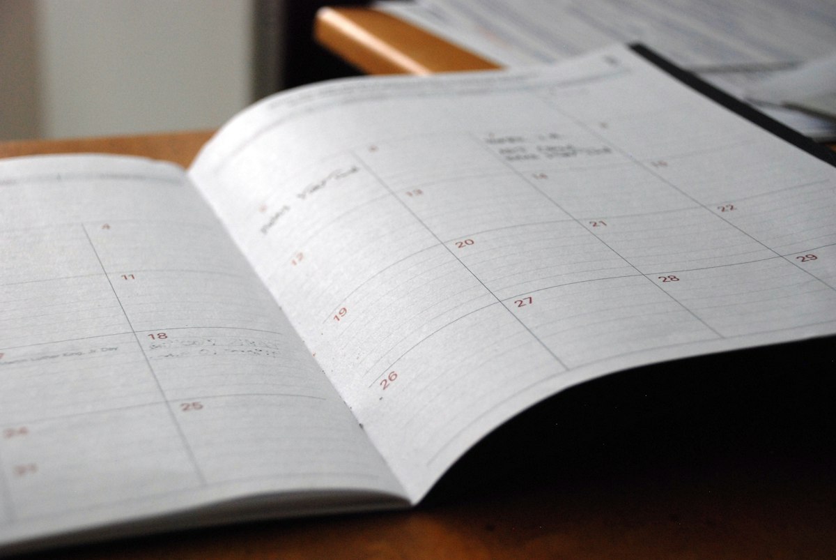A calendar used for planning, illustrative photograph